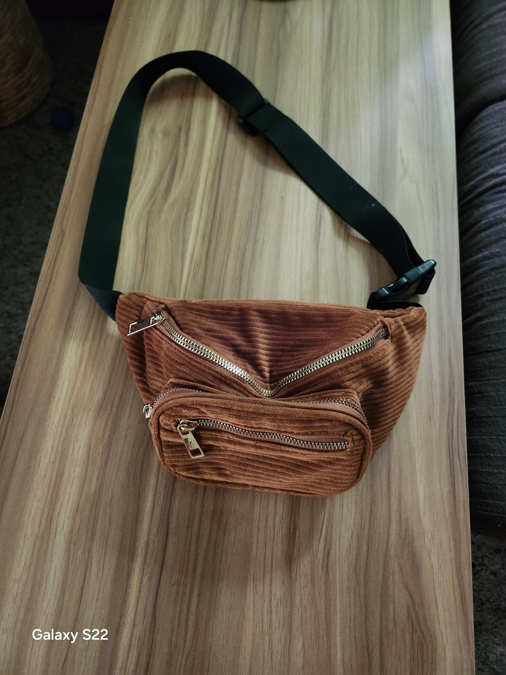 Cross V Unisex Cool Corduroy Waist Bag in Brown with Adjustable Black Strap